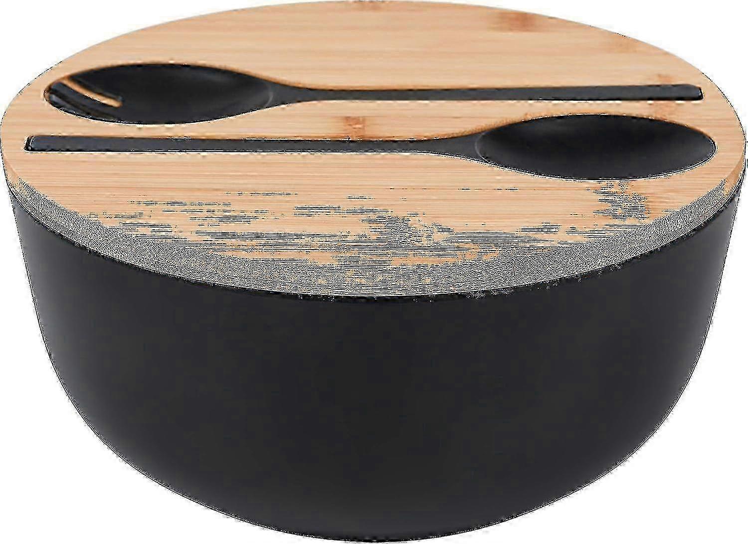 サーバーセット付き竹繊維サラダボウル - 大きな9.8インチミキシングボウル固体竹サラダ木製ボウル、果物、サラダ、デ用竹蓋スプーン