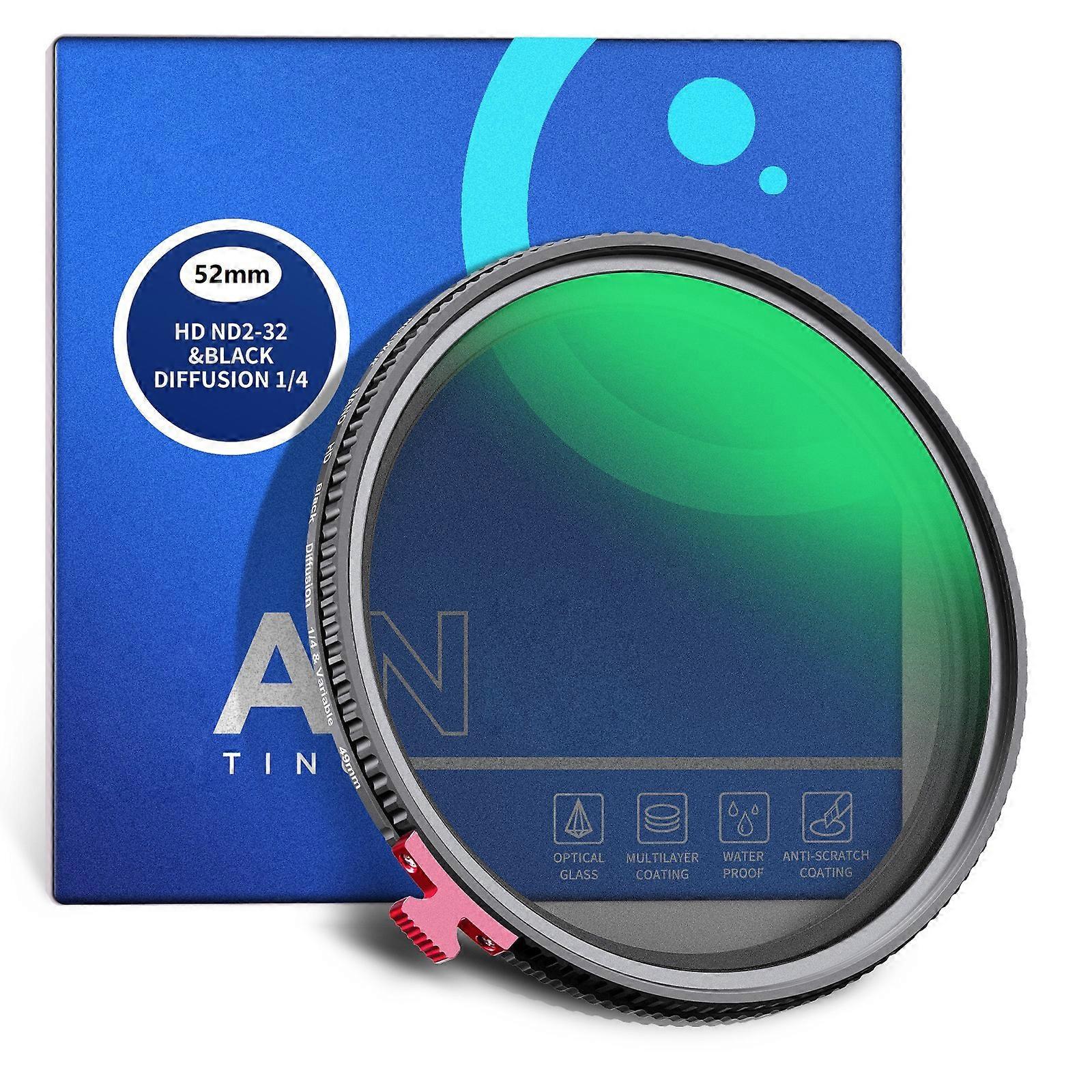 Ayarlanabilir ND2-32 Siyah Sis Difüzyonu 1/4 Lens Filtresi 2'si 1 Arada Tasarım 30 Katmanlı Çoklu Kaplamalı 49mm-67mm Filtre