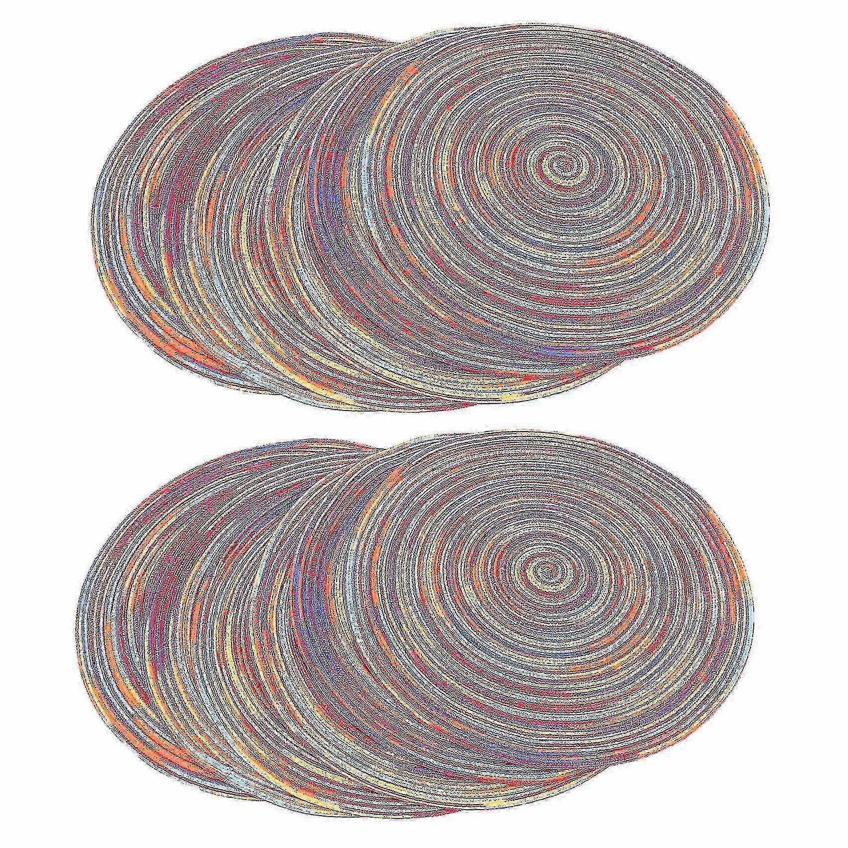 حصائر مكان مستديرة مضفرة ملونة لطاولة الطعام ، العزل الحراري غير قابل للانزلاق قابل للغسل