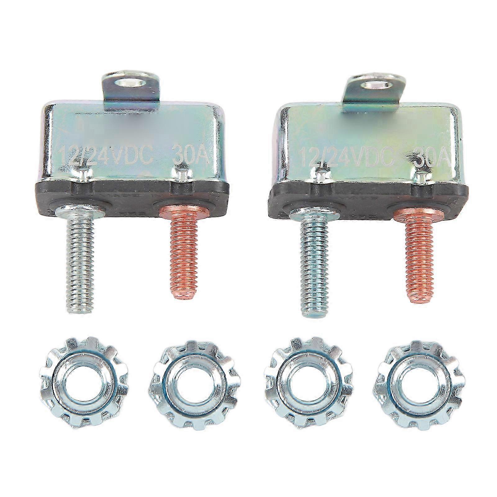 2Pcs Automatic Reset Circuit Breaker Aluminum Alloy Overload Protection Circuit Breaker for Car Ship 12V 24V 30A