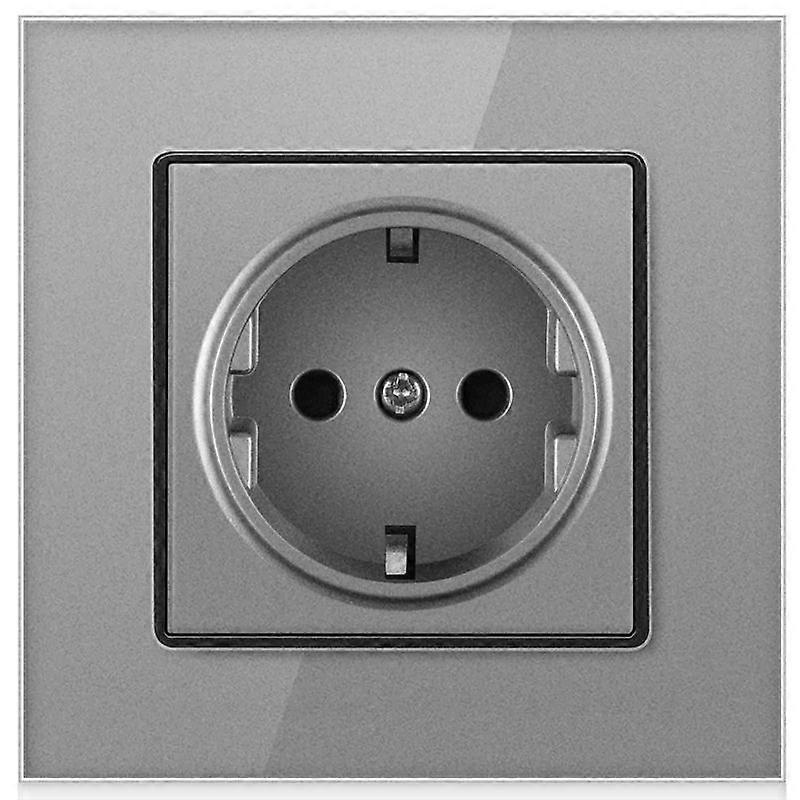 Wall Electrical Outlet Socket 110V-250V German European Power Socket Gray Glass Panel 86*86mm