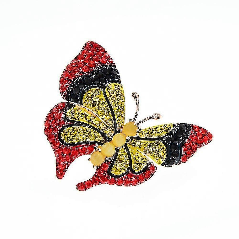 バタフライブローチ合金とラインストーンクリスタルコサージュ-レッド