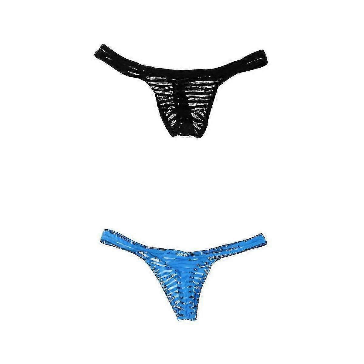 2 Mens Sexy Low-rise Sheer Mesh G-string Underwear Thong T-back Briefs Pouch