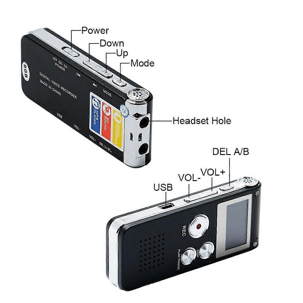 8G Voice Recorder, High-Definition Noise Reduction MP3 Player