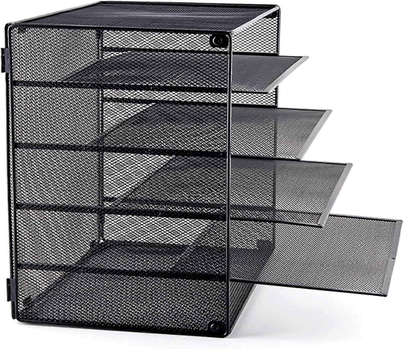 Multi-Layer Wrought Iron File Organizer Rack for Office Home School Use - Durable Design, Black Finish, Space-Saving Storage