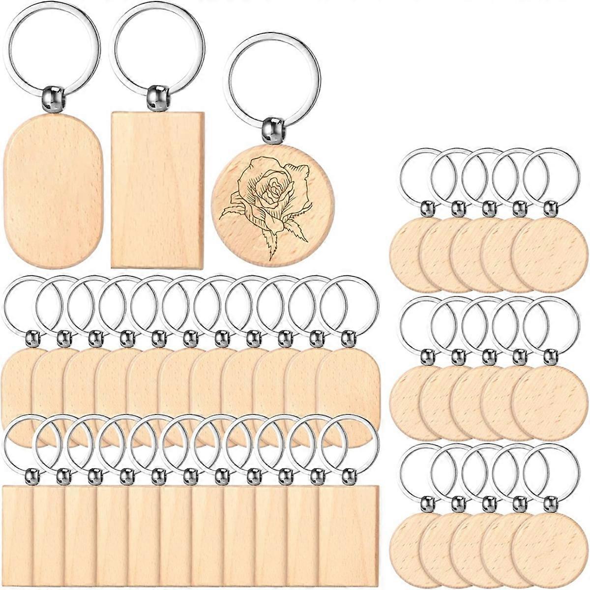 48 Pcs Wooden Keychain Blanks Wood Engraving Blanks