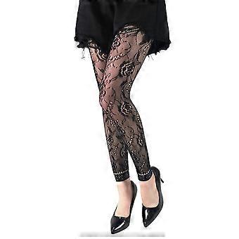 Women Fishnet Ankle Tights Vintage Floral Patterned Footless Lace Pantyhose Dark Alternative Mesh Leggings Stockings  Xiaowang nine points