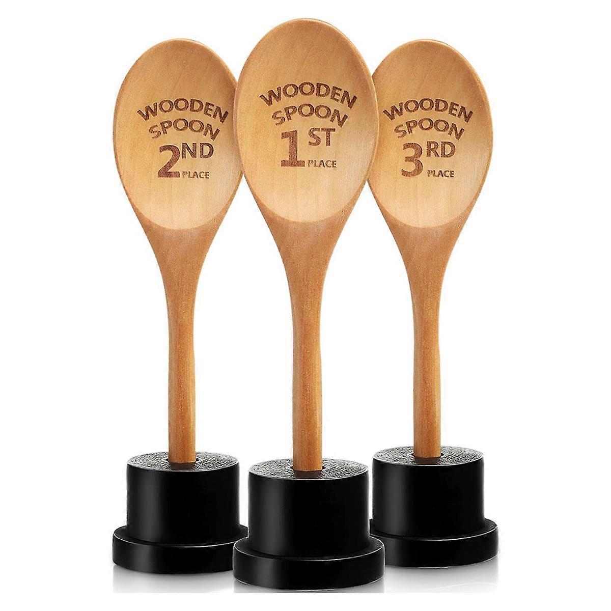 3 Pieces Golden Spoon Award Trophies Set Chili Cook Off Wood Spoon Prizes Wooden Engraved with Trop