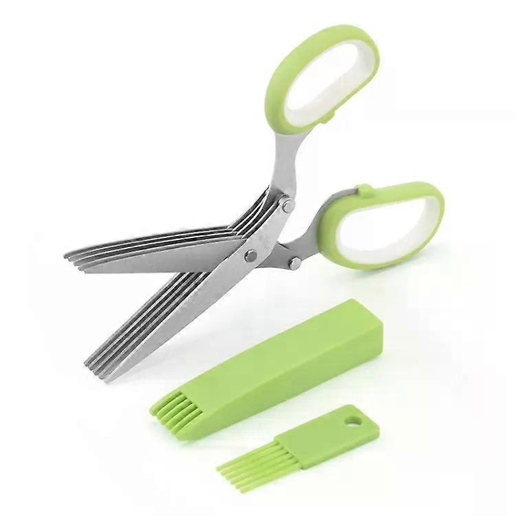 Five-Layer Vegetable Scissors-Stainless Steel Office Shredding Scissors,Green/White Green White