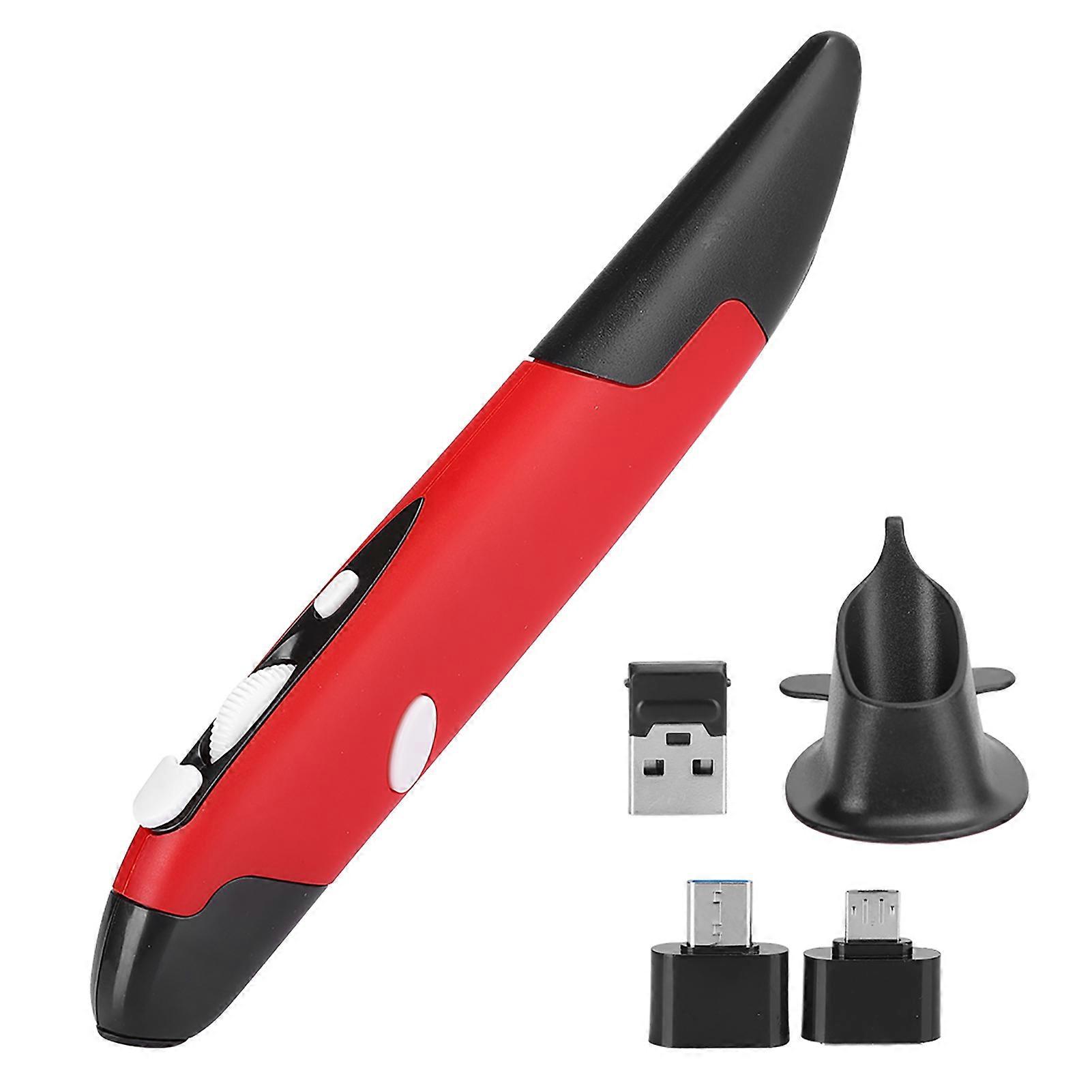 USB Computer Stylus PC Parts Wireless 2.4G Mouse Pen Type Personalized Innovative Vertical(Red PR-03)