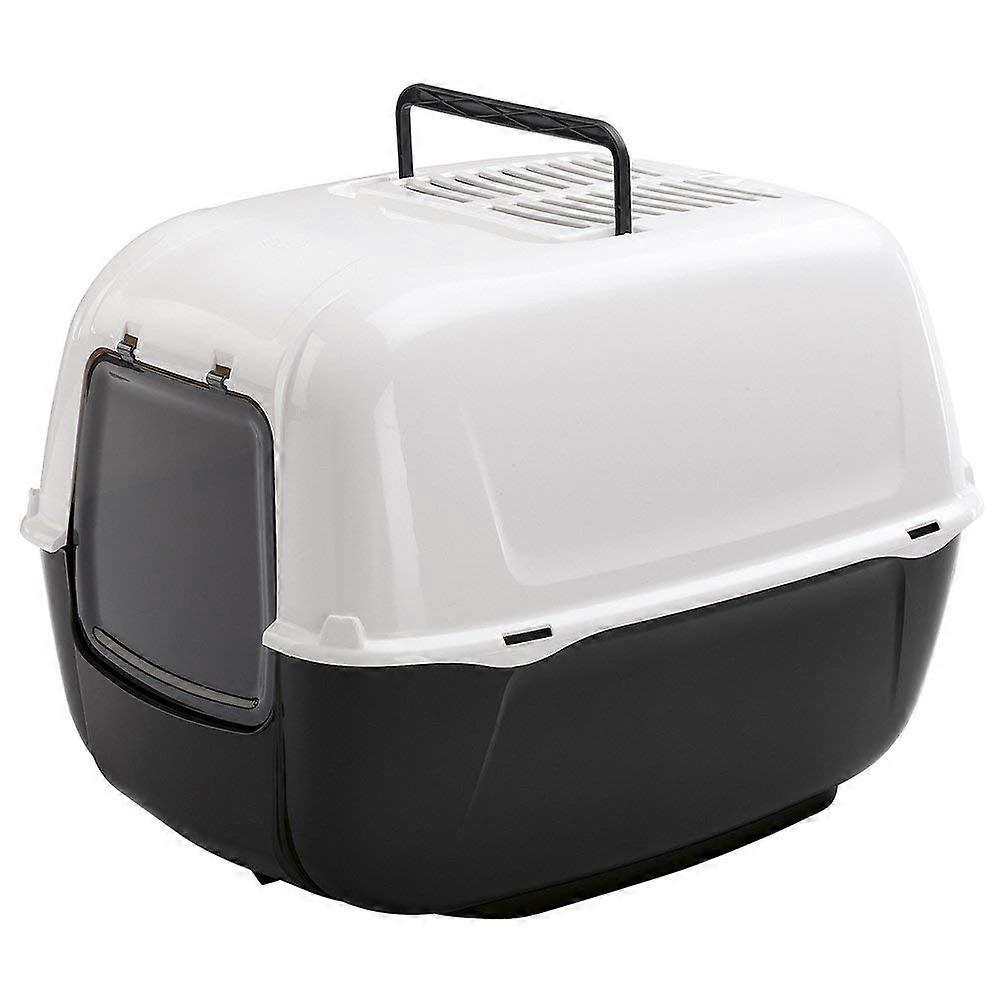FerPLAST Cat Litter Box with Swing Door and Active Carbon Filter - Large Covered Trash Tray for Cats