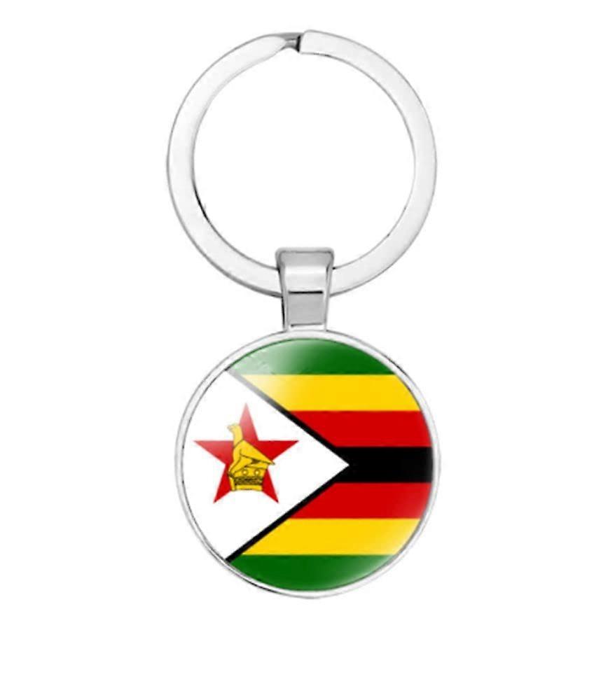 Zimbabwe National Flag Key Chain, Stainless Steel with Inlay Glass, Durable Keychain for Men and Women