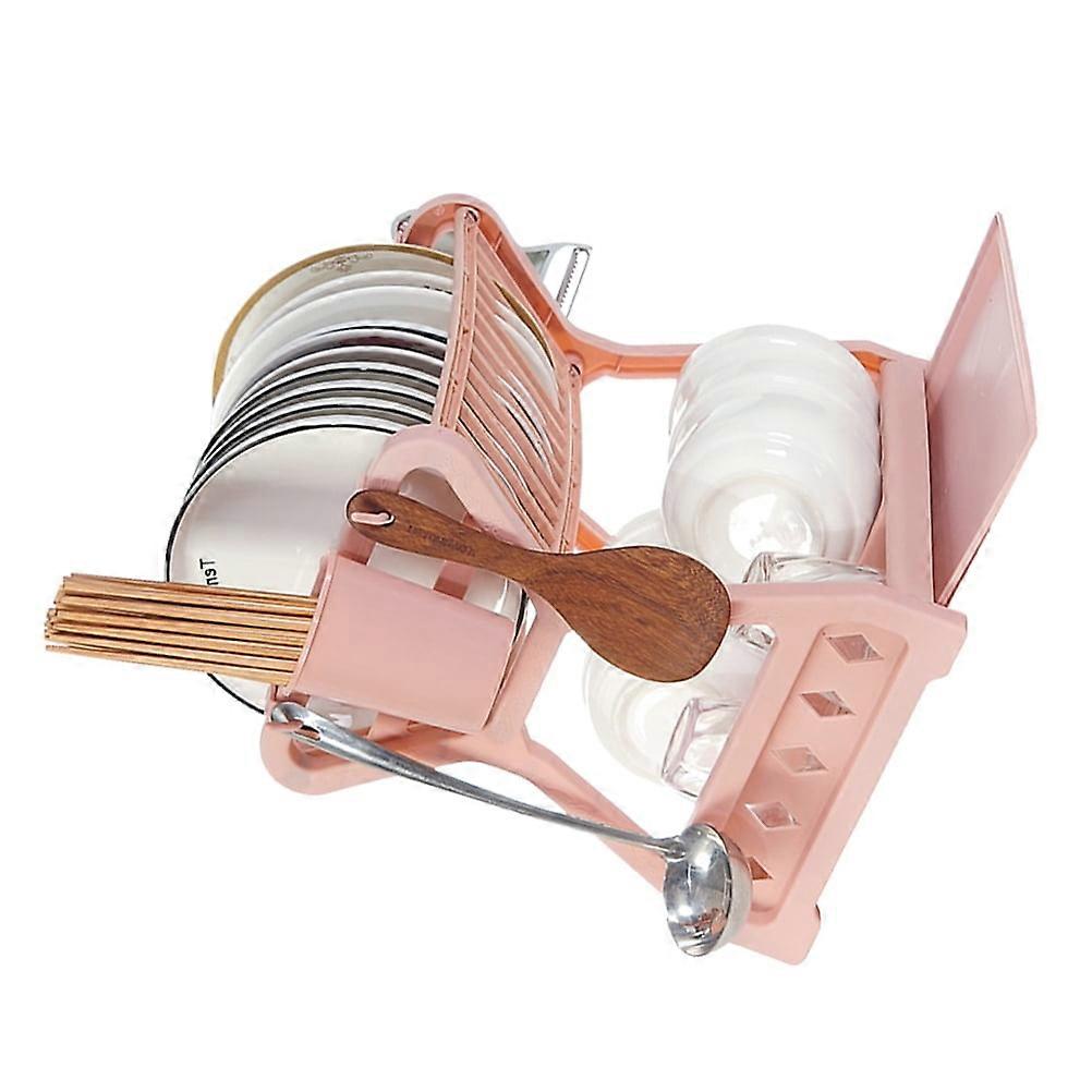 Kitchen Storage Rack Multifunctional Dish Drain Rack Kitchen Utensil Rack Plastic Dish Drain Rack (Pink)