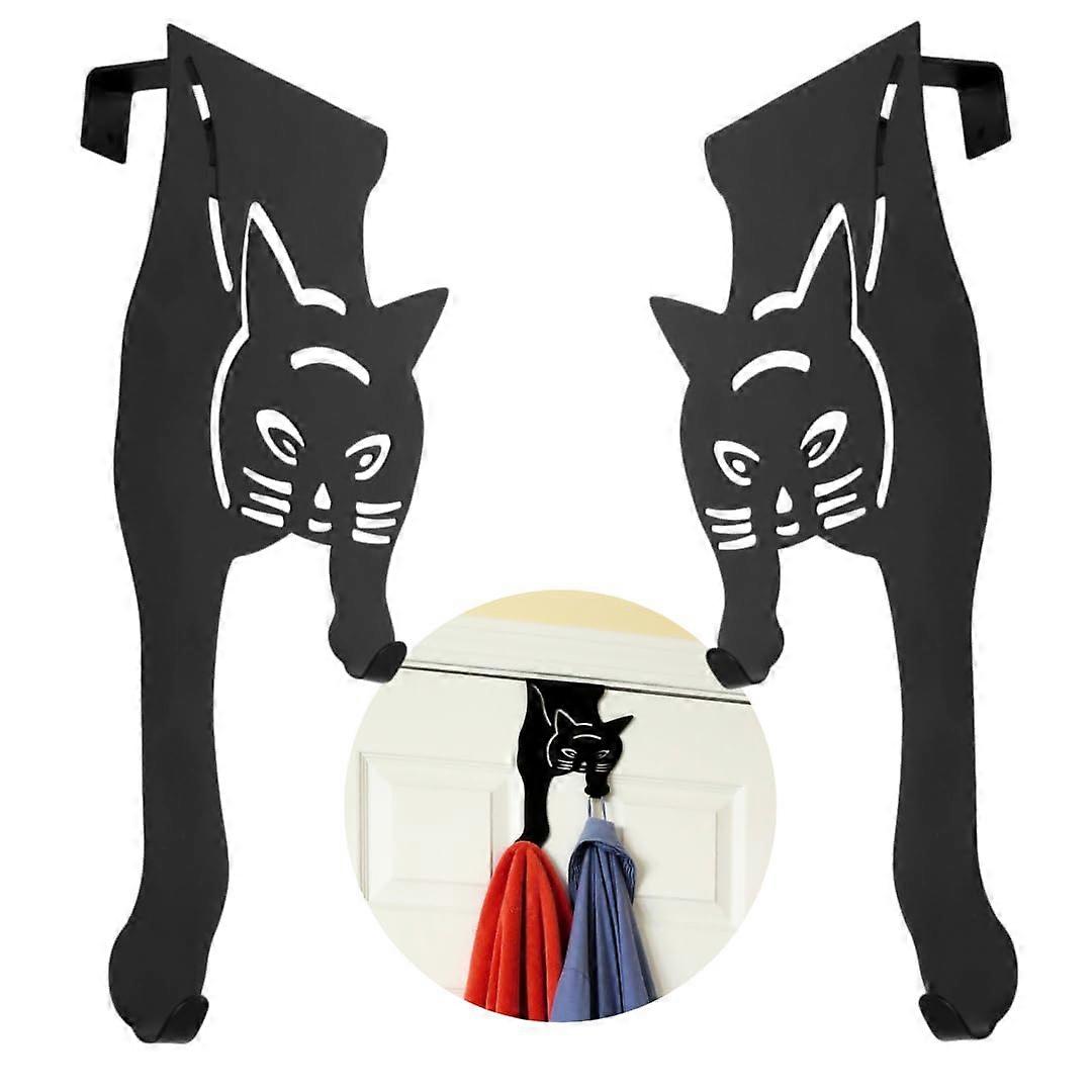 Cat Over The Door Hooks for Hanging-Set of 2 Black-Over The Door Organizer-Strong Metal Hooks