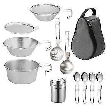 Outdoor Kochgeschirr Set Edelstahl Camping Schüssel mit Sieblöffel Spork Schüssel Abdeckung für Camping Wandern
