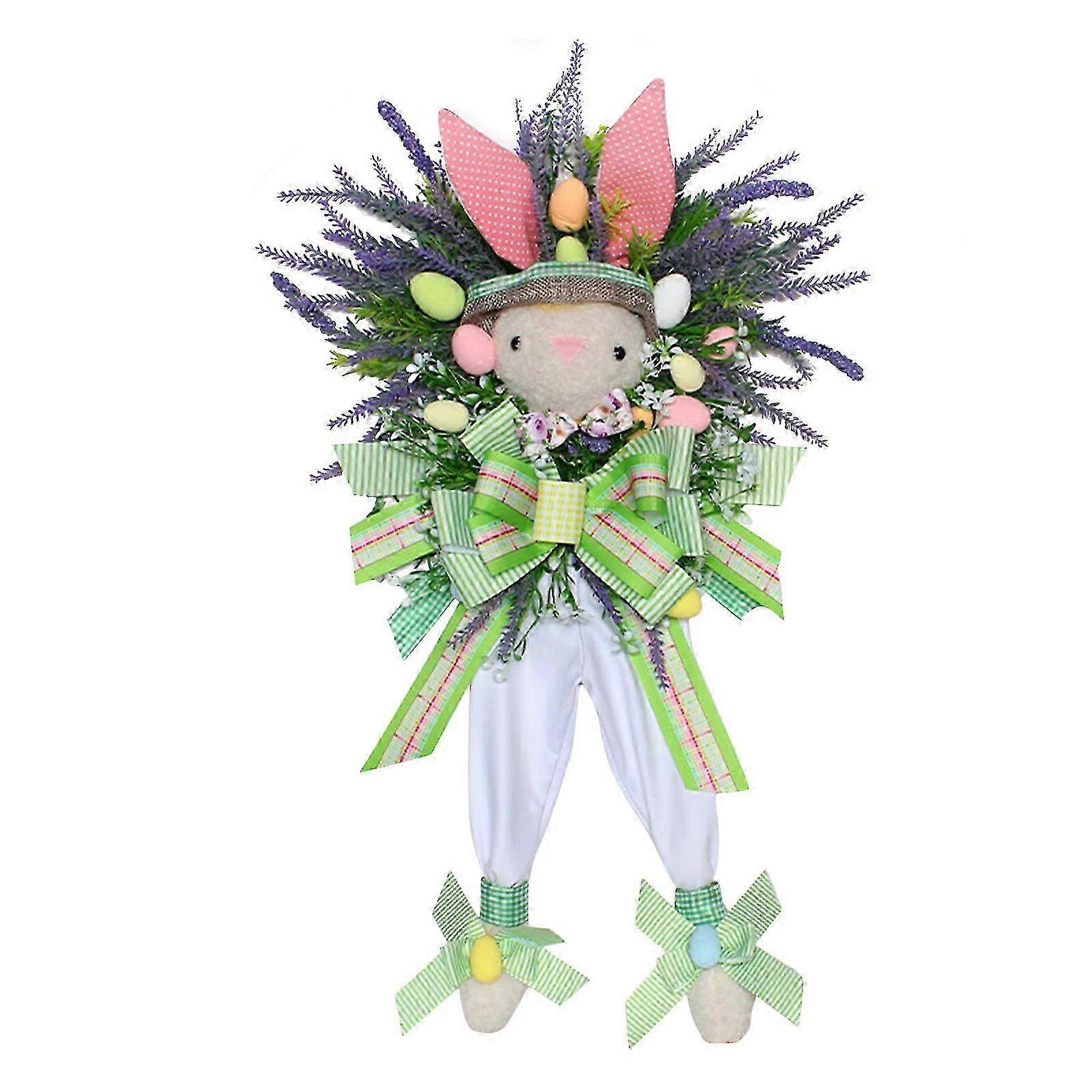 Fresh 60cm Easter Bunny Spring Wreath in Foam and Multicolor Rattan for Outdoor Garden Decoration