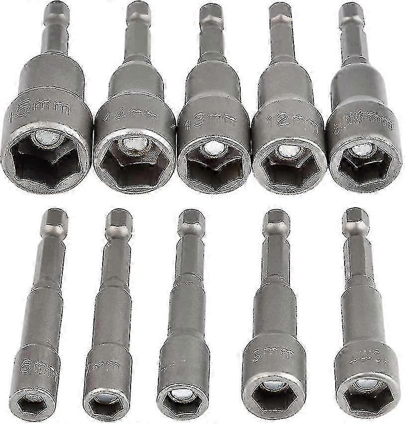 10pcs Magnetic Hex Socket Set 6-15mm Impact Driver, Suitable for Various Brands, Wrenches Set 1/4 Hex Socket Adapter Tool