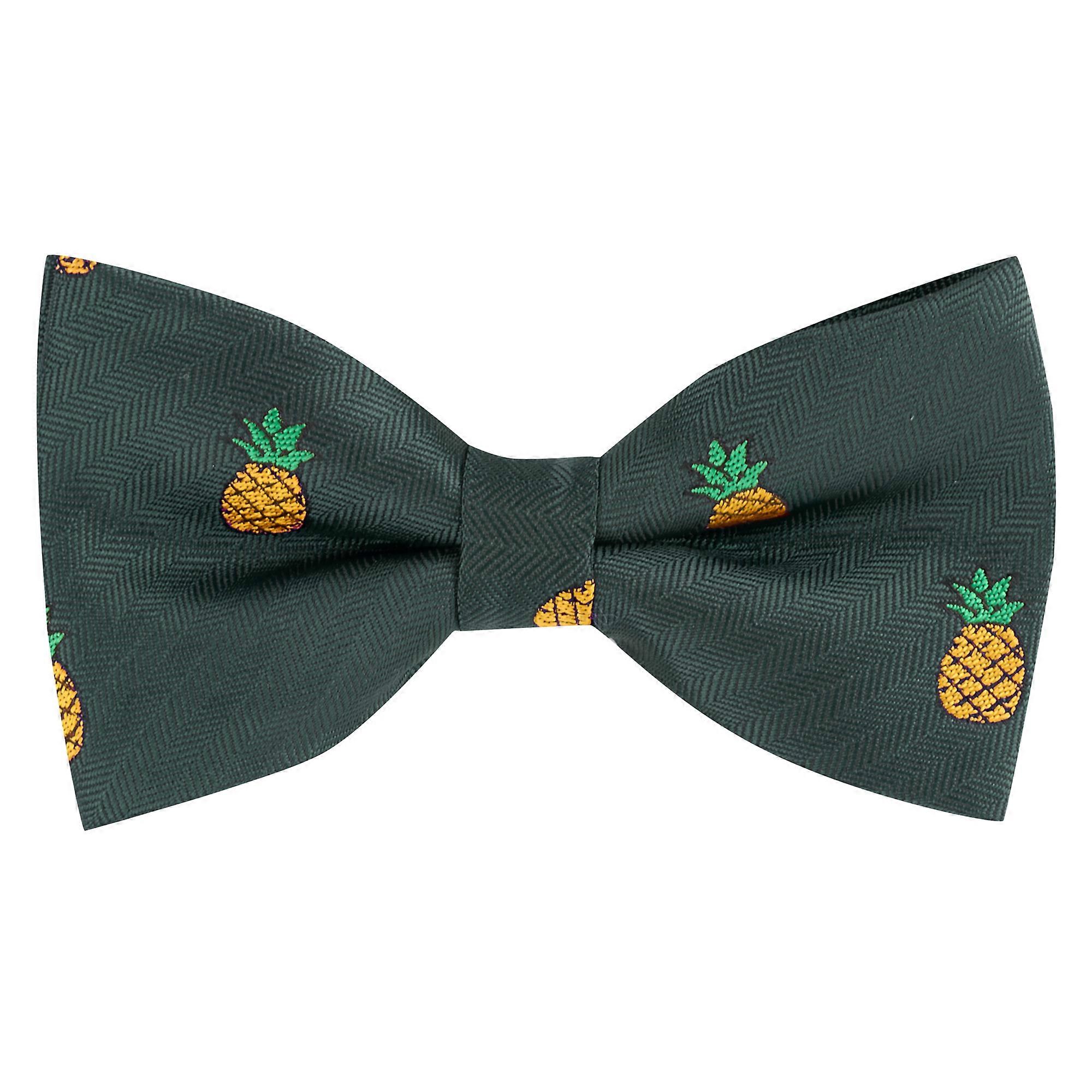 Dark Green Pineapple Herringbone Bow Tie