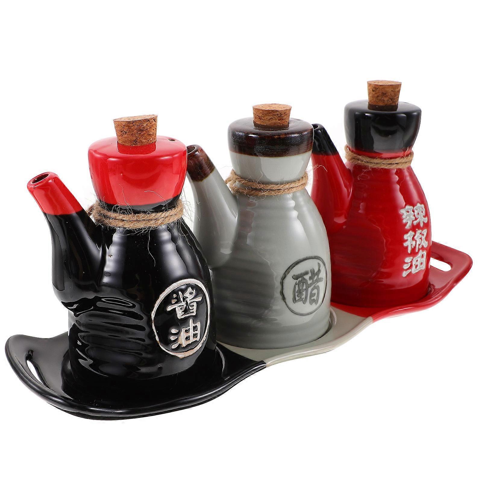 Seasoning Dispenser Ceramic Wood Material Round Shape Cooking Dining Table 1 Set