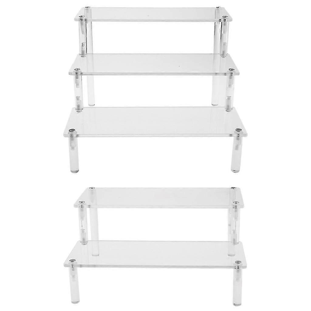 2PCS Clear Acrylic Tier Rack Makeup Figure Car Desktop Display Stand Risers