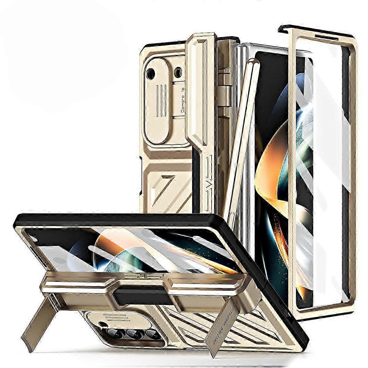 for Samsung Galaxy Z Fold 6 Case, Built-in Tempered Glass Screen Protector & Stand, Military-Grade Protection,Sliding lens cover protectionPhone Case