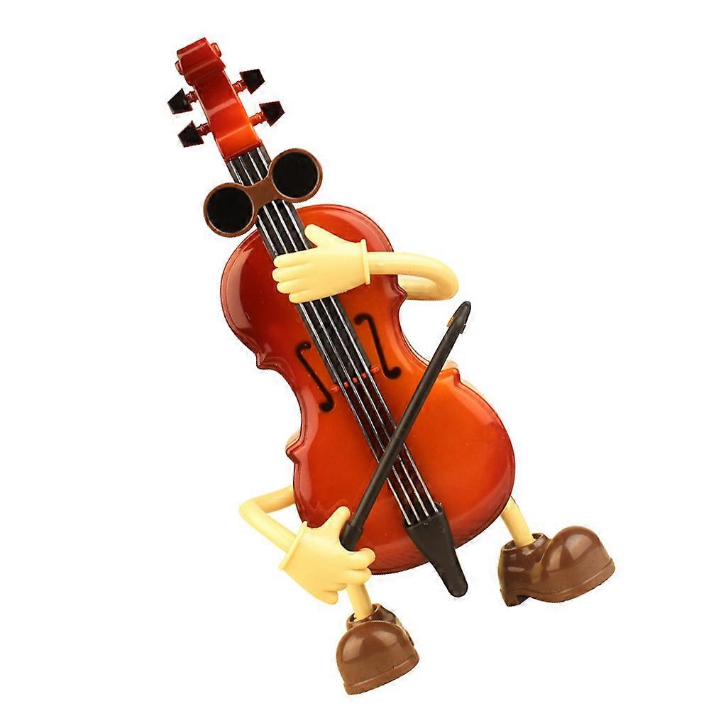 Miniature Violin Model Creative Music Box Swinging Violin Desktop Ornament Home Decor Brown 20x9cm Clockwork 1Pc