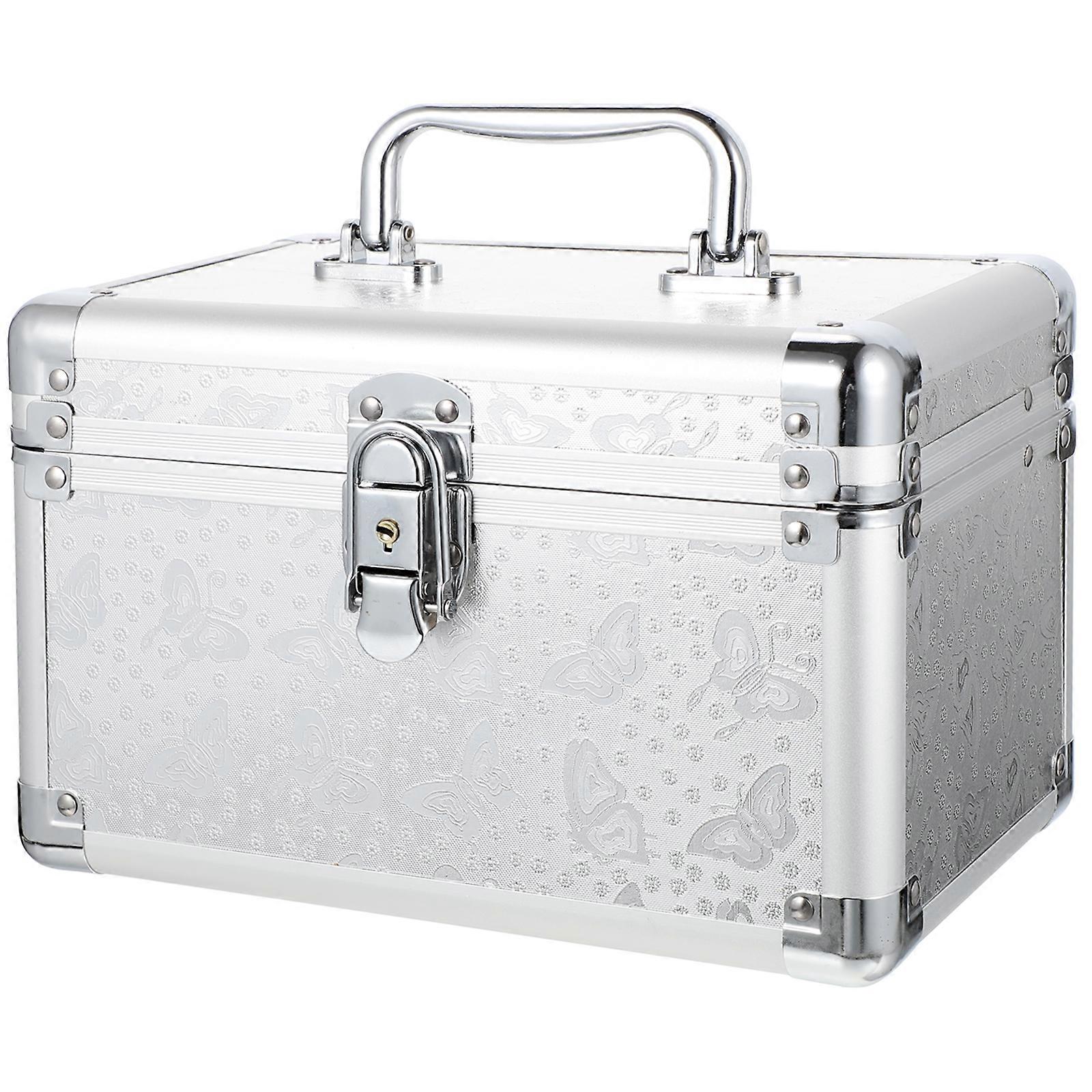 Portable Case Makeup Cases Built-in Mirror Silver 24x15x15cm 1Pack