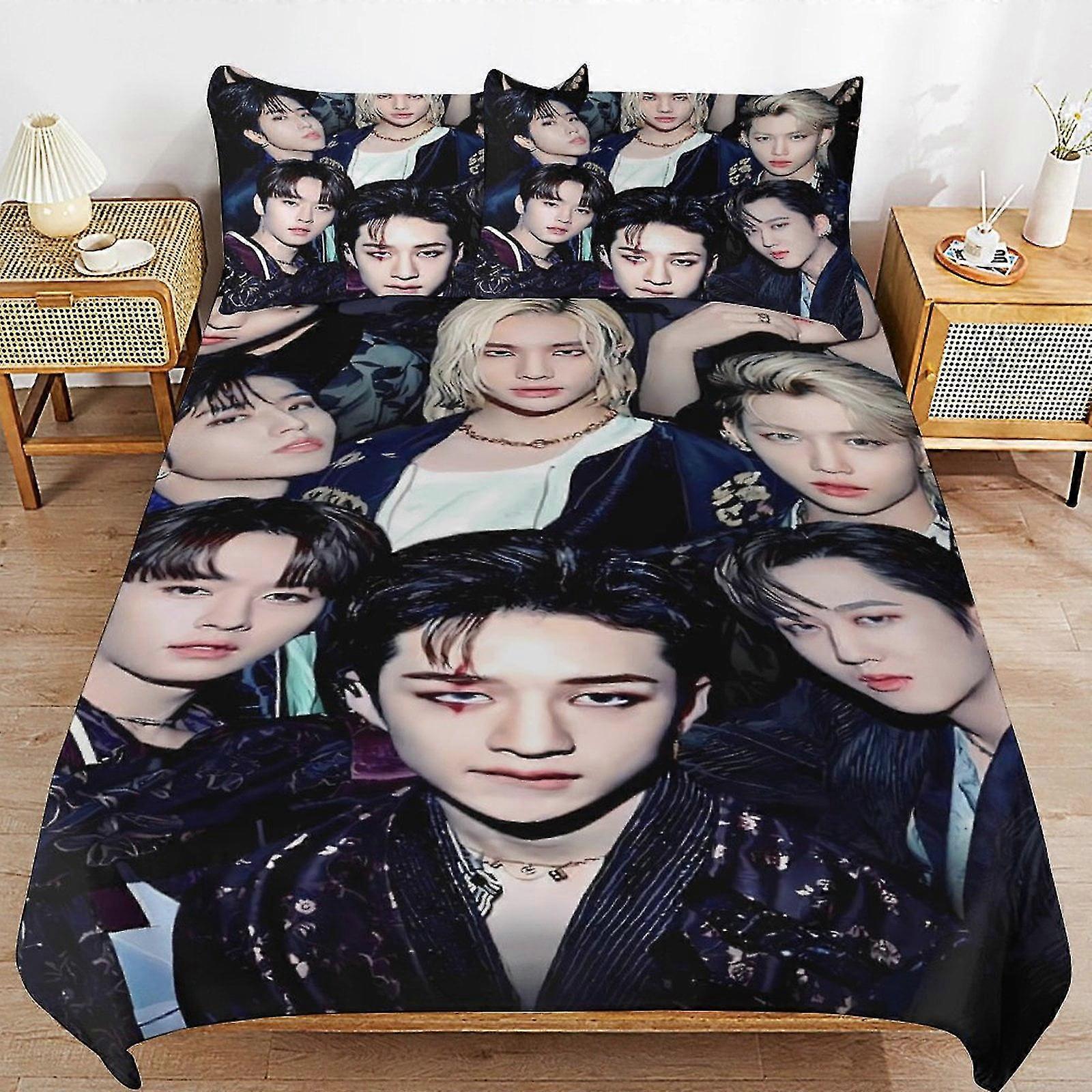 Kpop Inspired Lightweight Microfiber Bedding Set, 3 Piece Comforter Set with Duvet Cover and Pillow Shams for Kids Boys