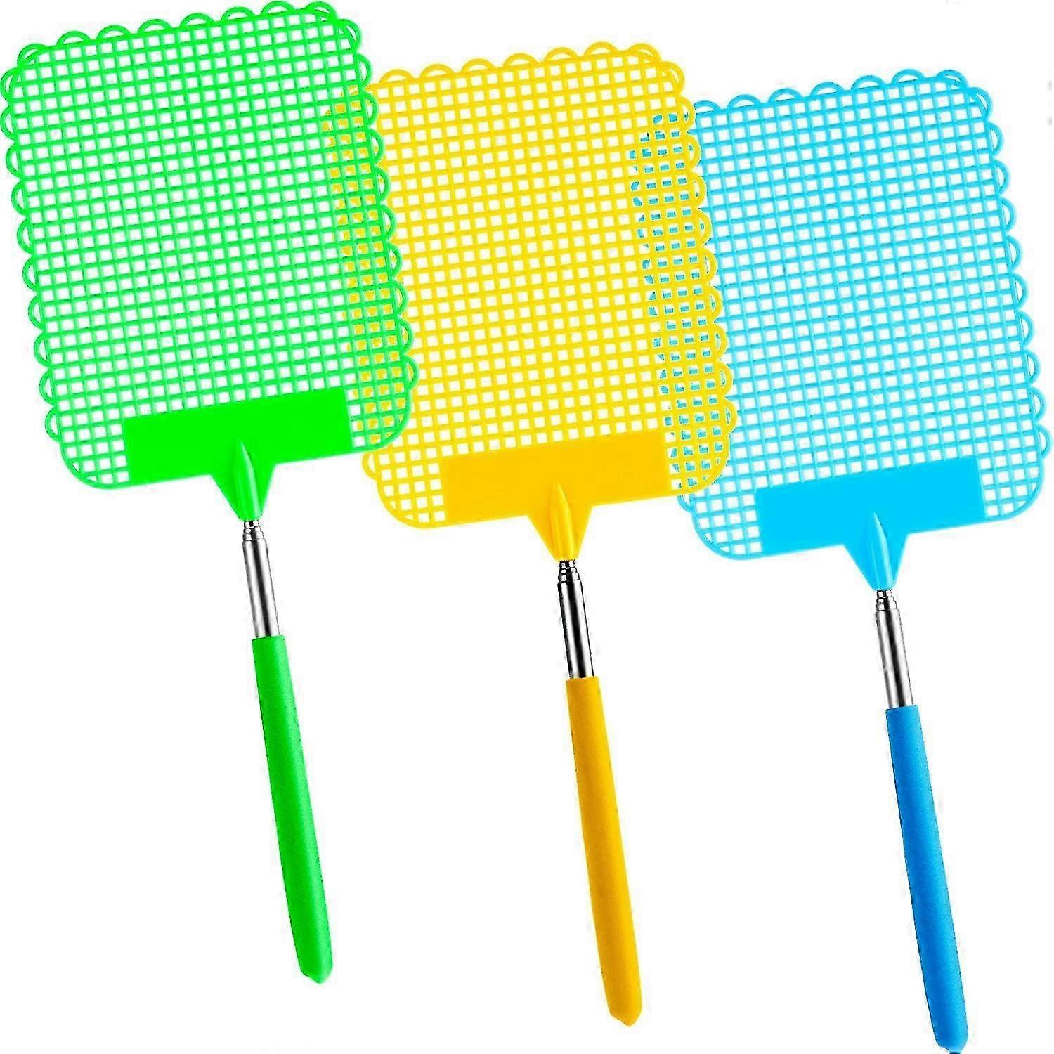 3-Pack Extendable Fly Swatters (73cm) - Lightweight Manual Pest Tool