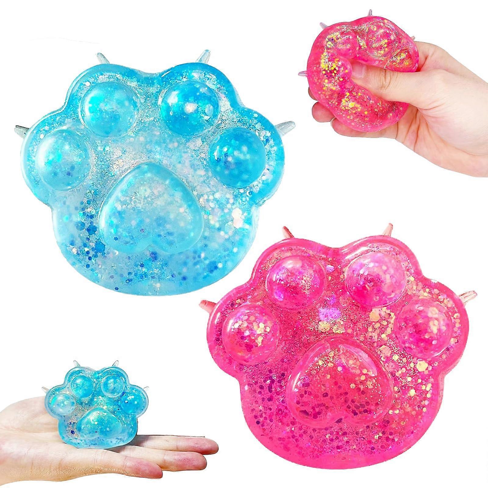 Pack of 2 Cat Paw Squeeze Toy Soft Cat Paws Squishy Toy (Blue/Pink)