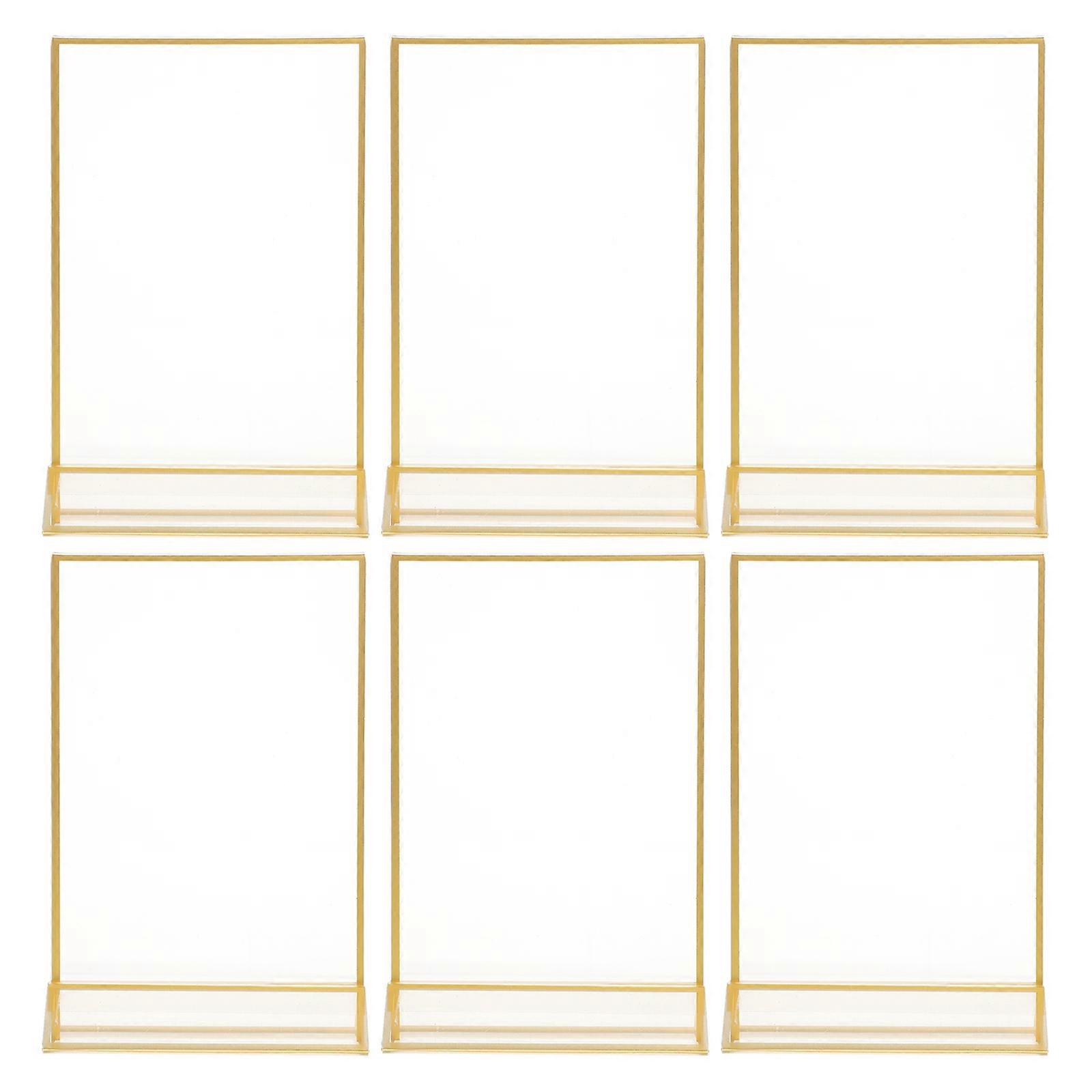 6pcs Acrylic Gold Border Sign Holder for Menu, Price Tags & Table Display – Convenient & Easy to Assemble for Weddings, Events & Restaurants
