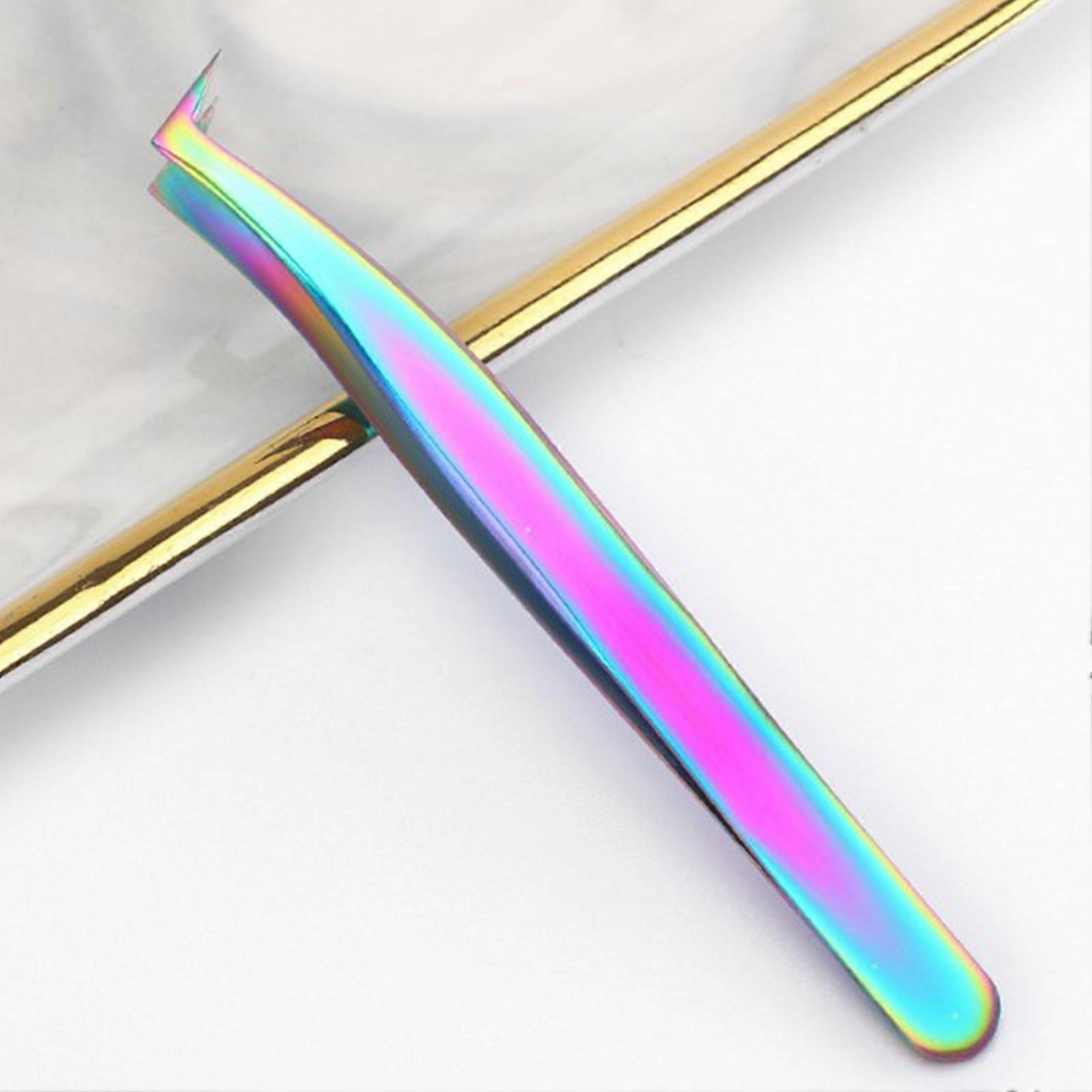 Lash Extensions Tweezer Stainless Steel High Precision L Angled Tips Colorful Volume Lash Tweezer