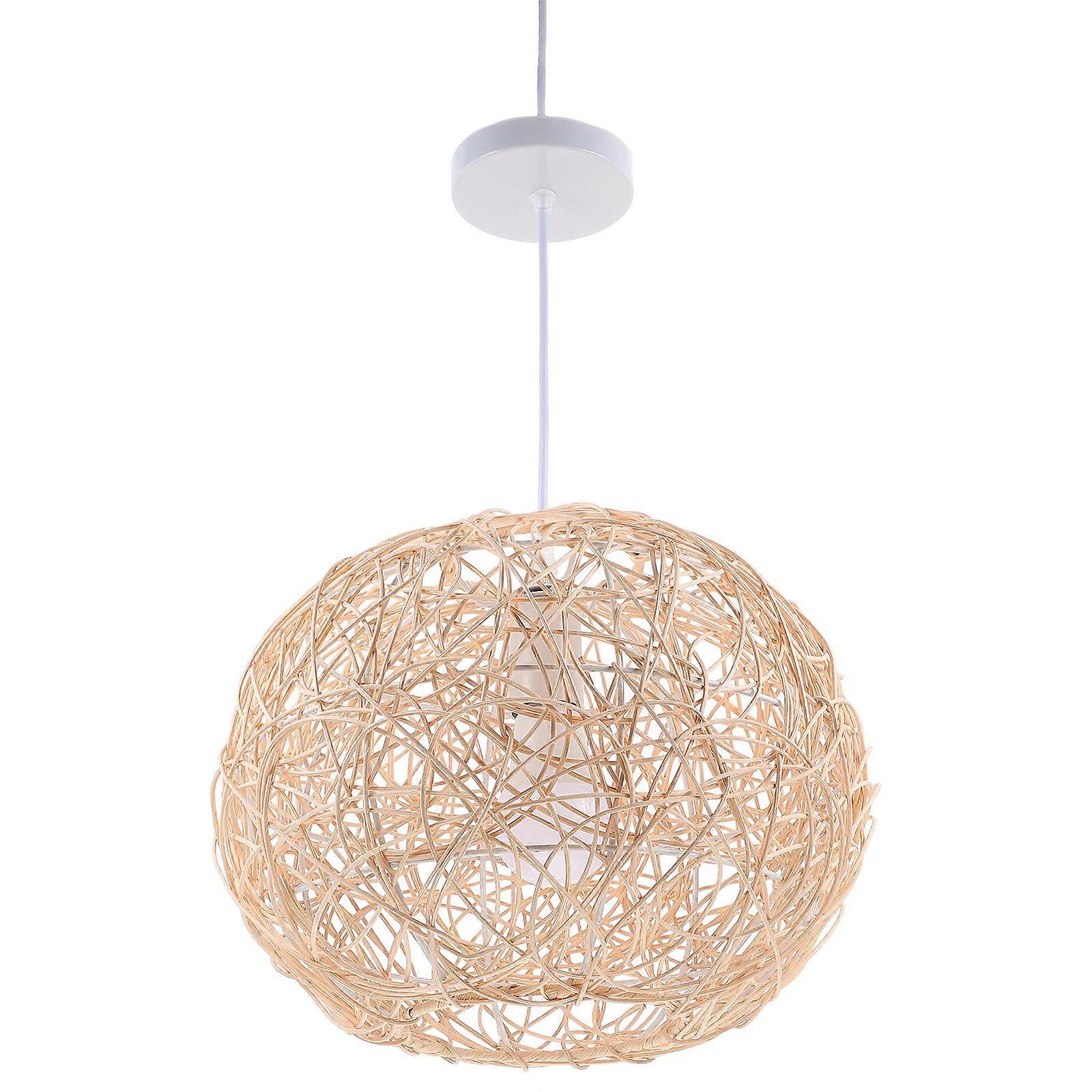 Woven Lamp Southeast Ceiling Lamp Creative Straw Rattan Woven Hanging Lamp For Home Decoration Light Brown 30X30CM E27 Bulb Compatible 1Pc