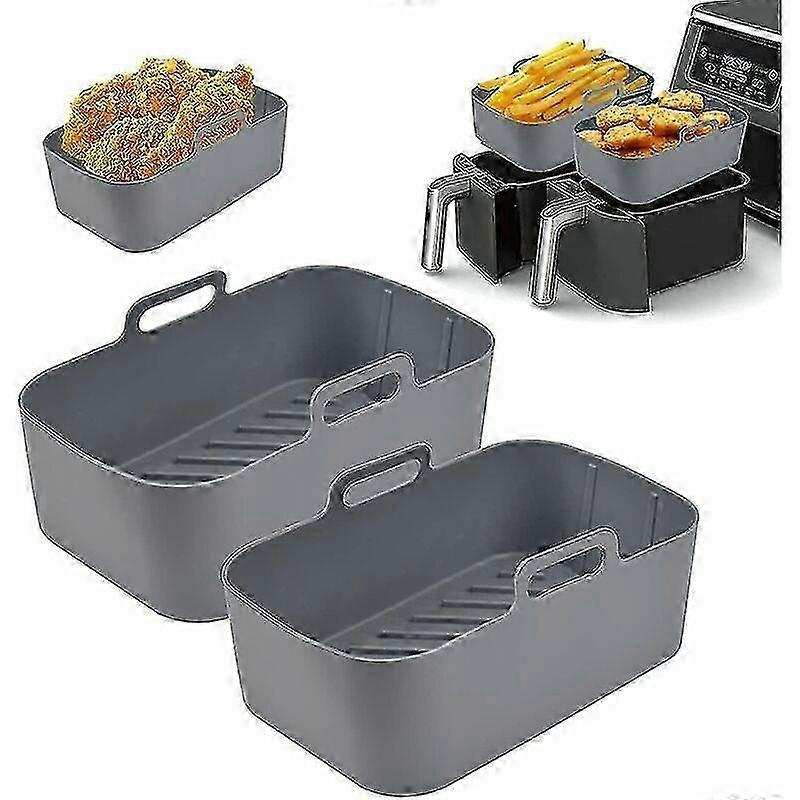 Silicone Pots for Use in Dual Air Fryers, Set of 2 Silicone Liners for Cooking with Dual Air Fryer Baskets, (Gray Color)