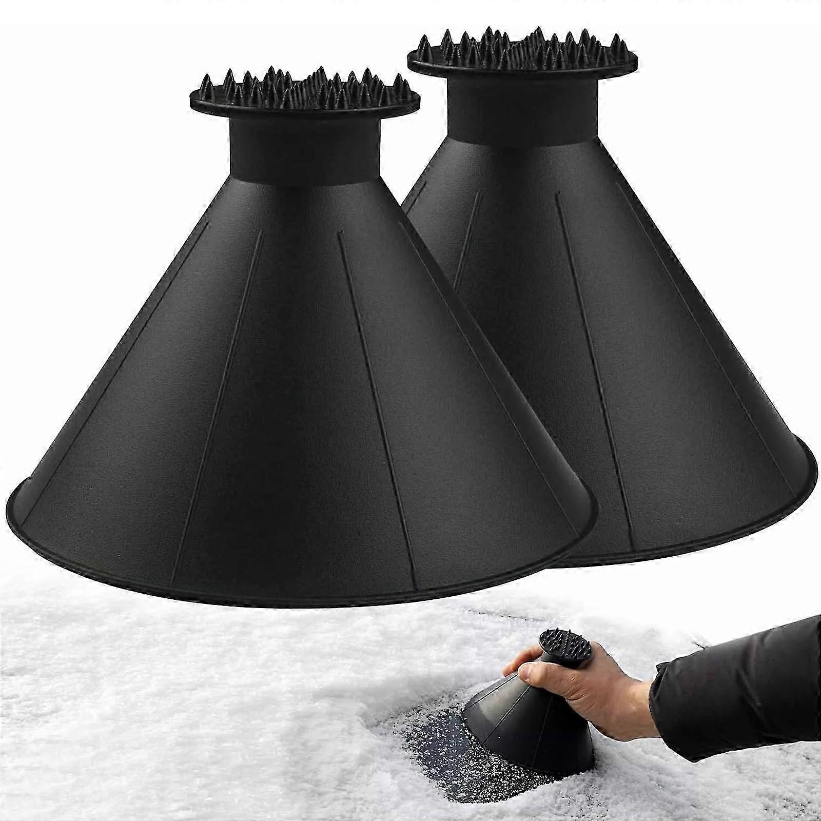 2-Pack Cone Magic Windshield Ice Scrapers - Effective Snow Removal Tools in Black for Winter Weather