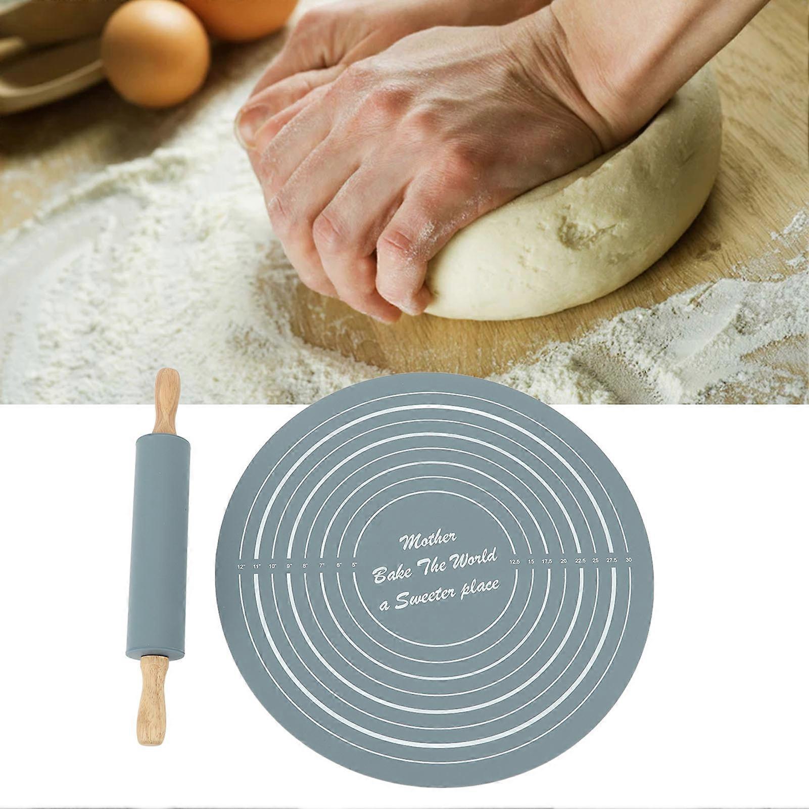 Rolling Pin Pastry Baking Mat Large Silicone Rolling Pin Kneading Pad Baking Tool for Kitchen Grey 
