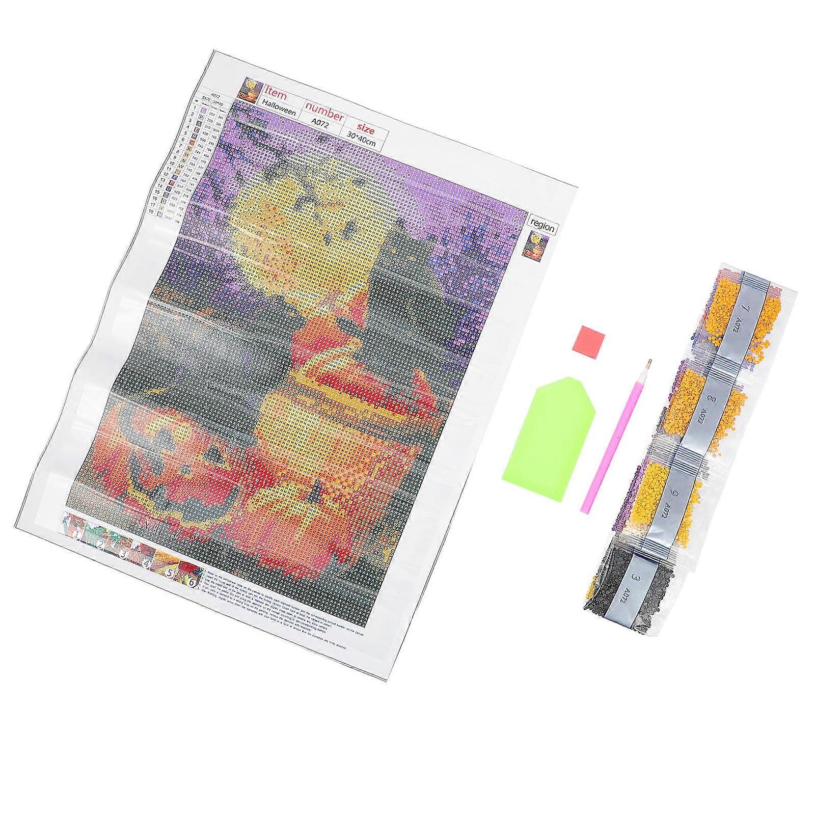 Halloween Themed Diamond Drawing Pattern Drill Painting for Family Bonding Experience Purple 40X30CM Cross Stitch Embroidery 1Set