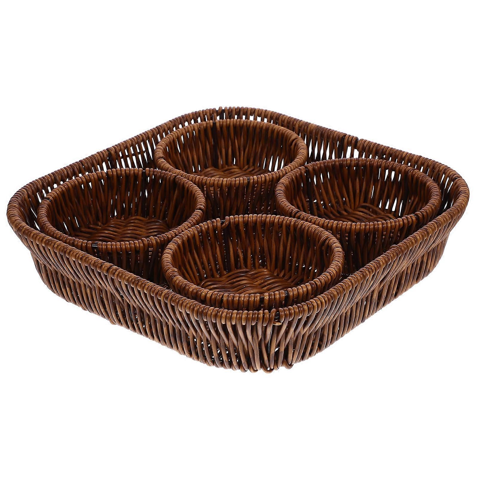 Handwoven Rattan Tray Imitation Rattan Fruit Plate Housewarming Gift Round 10.6×10.6×2.2in Snack Sharing 1 Set