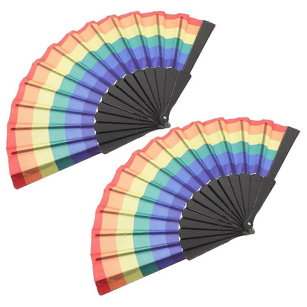 Handheld Foldable Fan Plastic Frame Cloth Folding Hand Fan Home Decoration 41.00X23.00X2.50CM 2Pcs