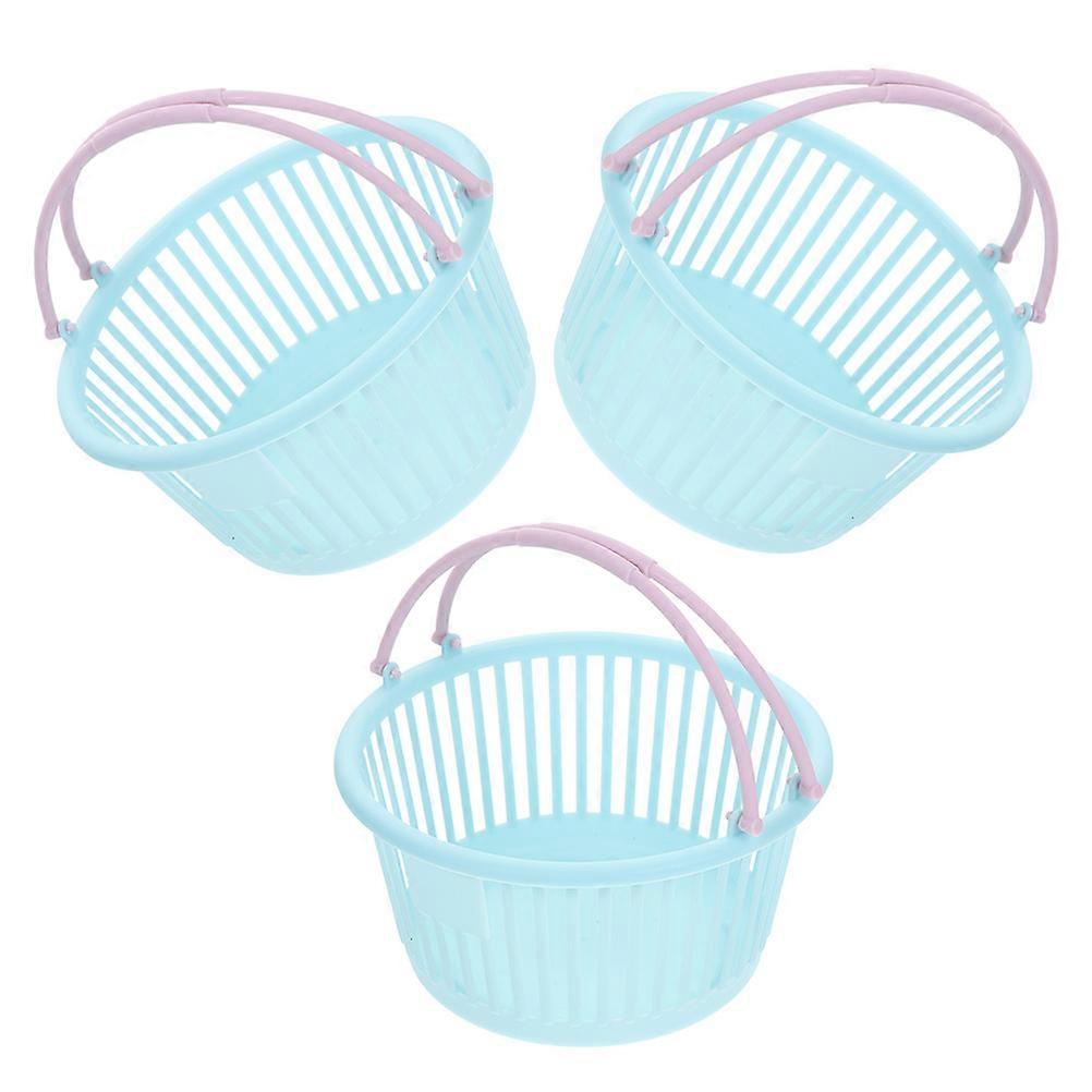 3pcs Mini Plastic Handled Baskets for Realistic Mini Supermarket Shopping, Multipurpose Small Storage Bins for Pencils, Cosmetics & Miniature Decor