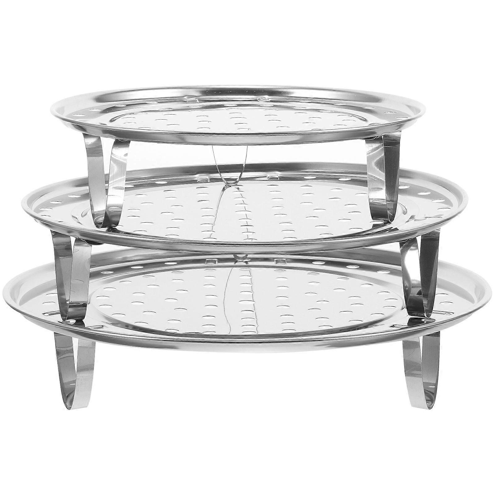 3pcs Stainless Steel Multifunctional Steamer Rack Plate Three legged Steaming Stand for Kitchen Home Large Medium Small Silver