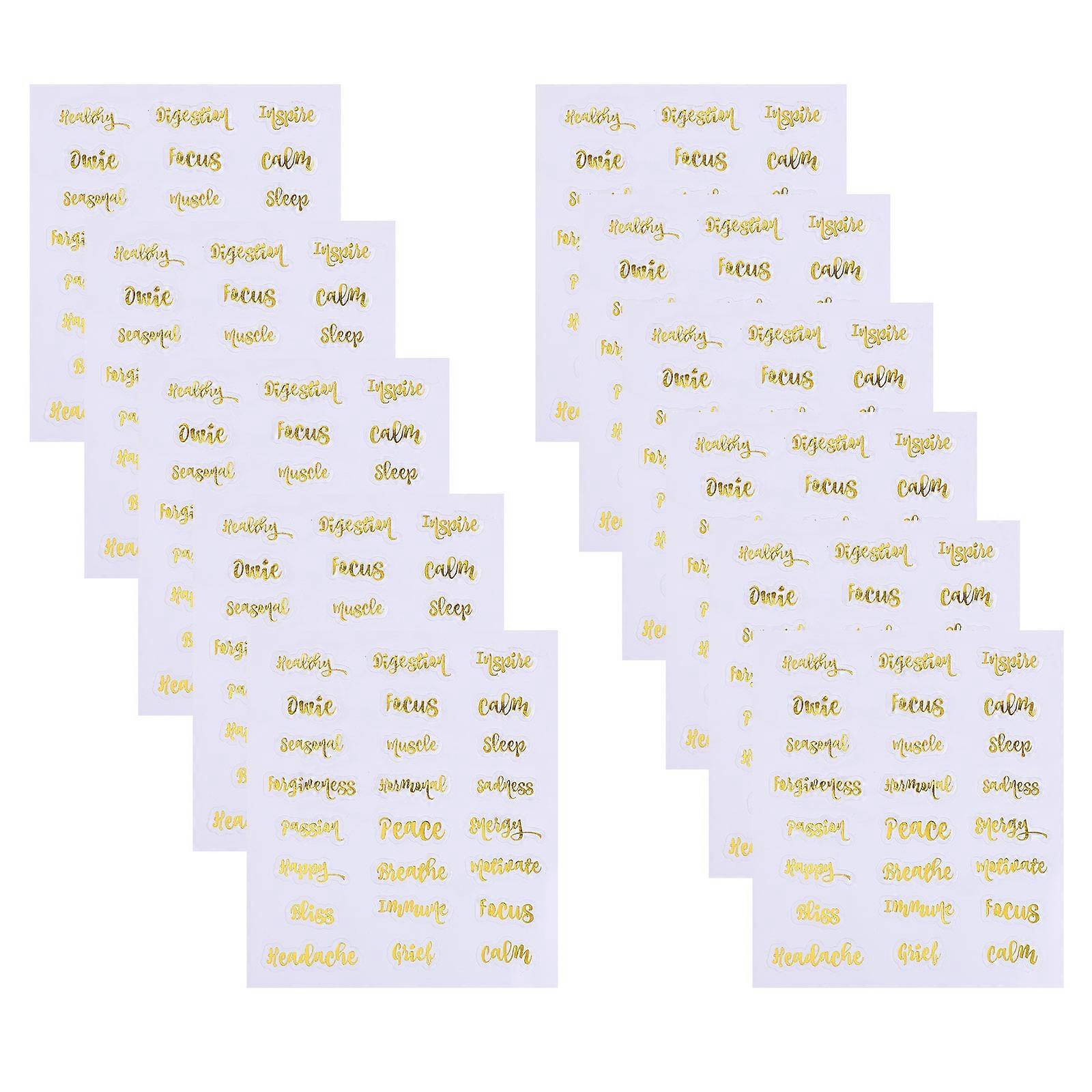 Golden PVC Essential Oil Decal Set for DIY Bottle Decoration and Organization 10 Sheets