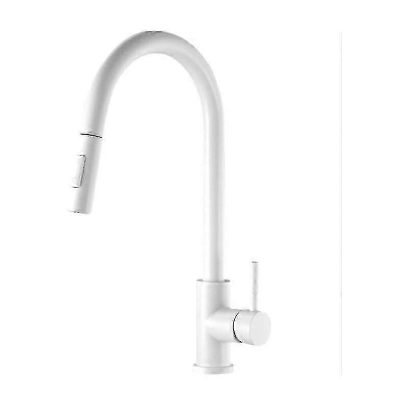 White dual function faucet for vegetarian sink, swivel pull out