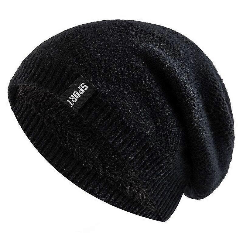 New Unisex Slouchy Winter Hats Add Fur Lined Men And Women Warm Beanie Cap Casual Label Decor Winter Knitted Hats