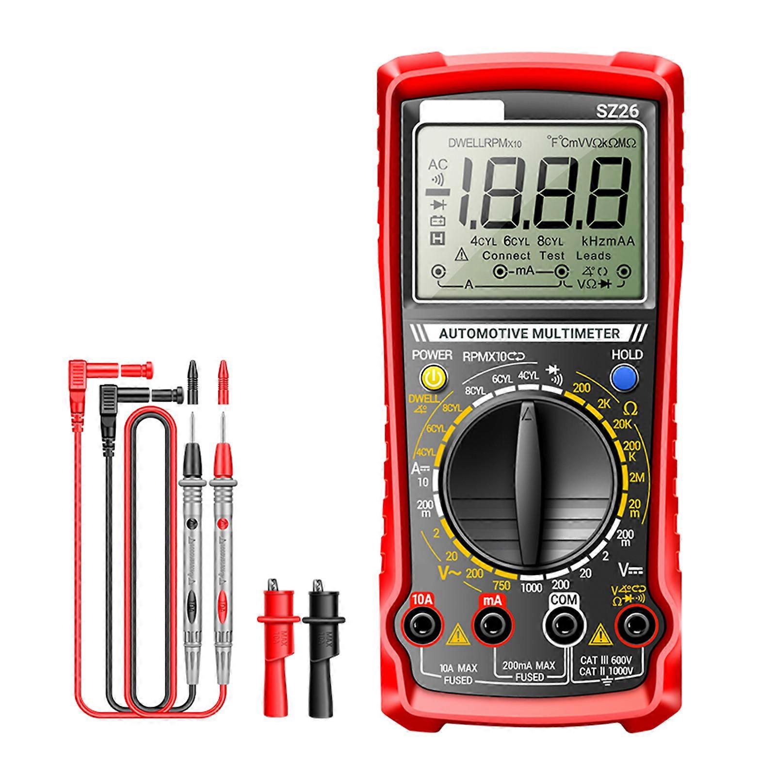Versatile Digital Multimeter Features Easy to Read Screen Car Diagnostic Tool for Car Maintenance & Electrical Testing  Red