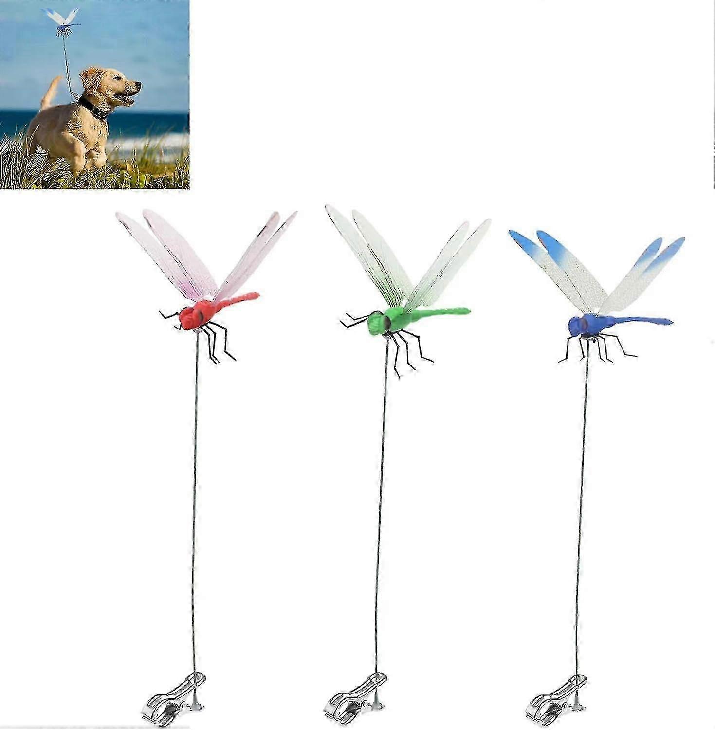 3 قطع مشبك اليعسوب المزيف ، رادع الذبابة الطبيعي في الهواء الطلق ، ديكور حديقة اليعسوب ثلاثي الأبعاد مع مقطع للغزلان وذباب الحصان