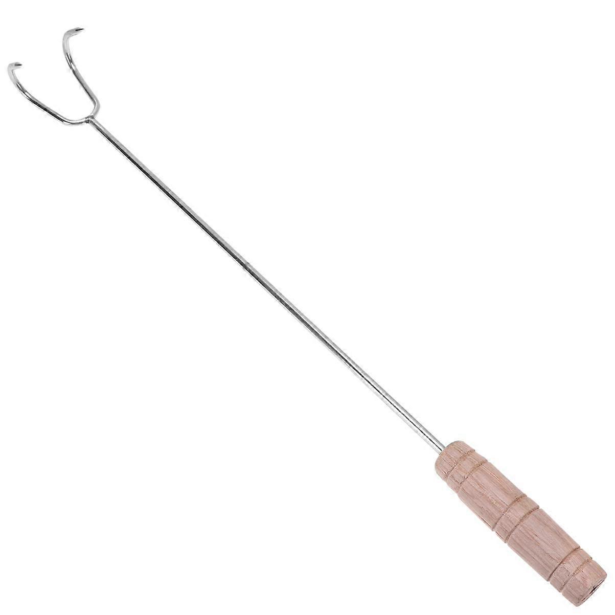 Stainless Steel Grill Fork With Wooden Handle, Double Hook Spatula Set, BBQ And Grilling Tools For Meat And Vegetables