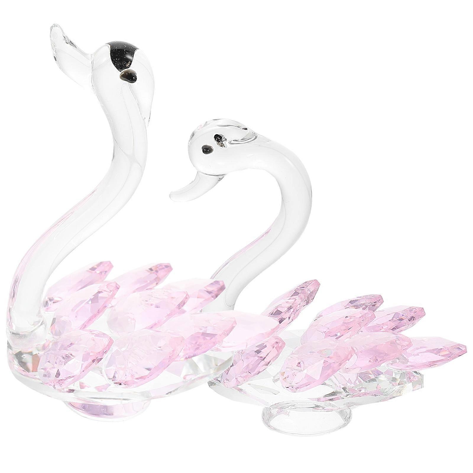 Crystal Swan Figurine for Decoration with 2Pcs Transparent Swan Ornaments