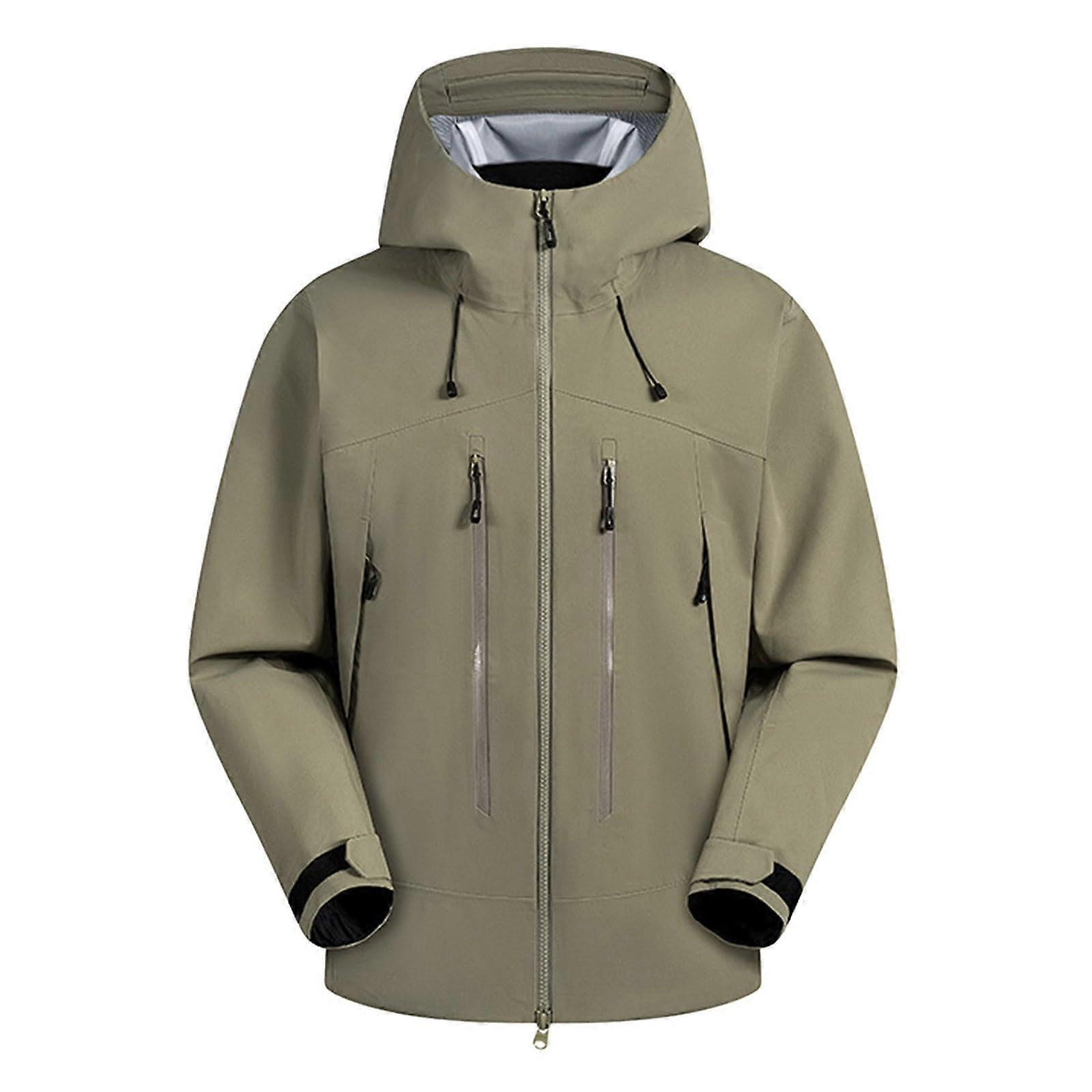 Rain Jacket Men's Waterproof Thin Softshell 3 in 1 Cycling Jacket with Pockets Green M Windproof Outdoor Field Jacket