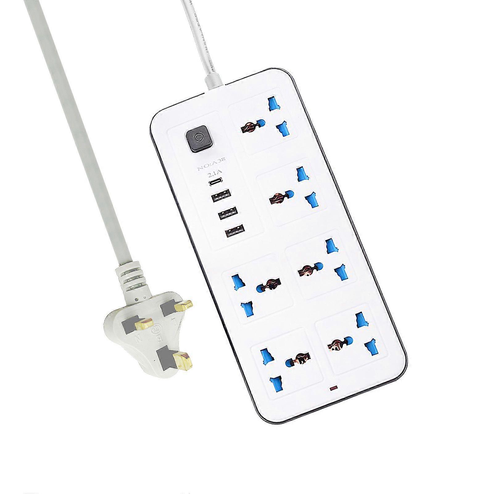 Πολύπριζο Με 6 Πρίζες AC & 3 USB 1 θύρα C 6FT προστατευτικό κύματος καλωδίων επέκτασης για το κουμπί λειτουργίας κοιτώνα οικιακού γραφείου ασφαλές στη χρήση